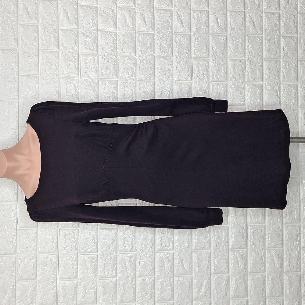 DIANE VON FURSTENBERG Dark Maroon Purple Long Sleeve Side Rouched Dress